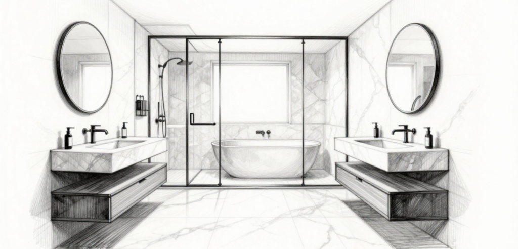 Dessin 3D d'une salle de bains